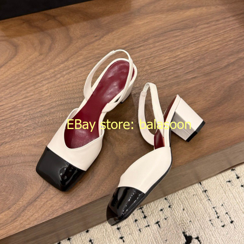 Retro Color Matching Square-Headed High-Heeled Sandals Baotou Thick-Heeled 35-41