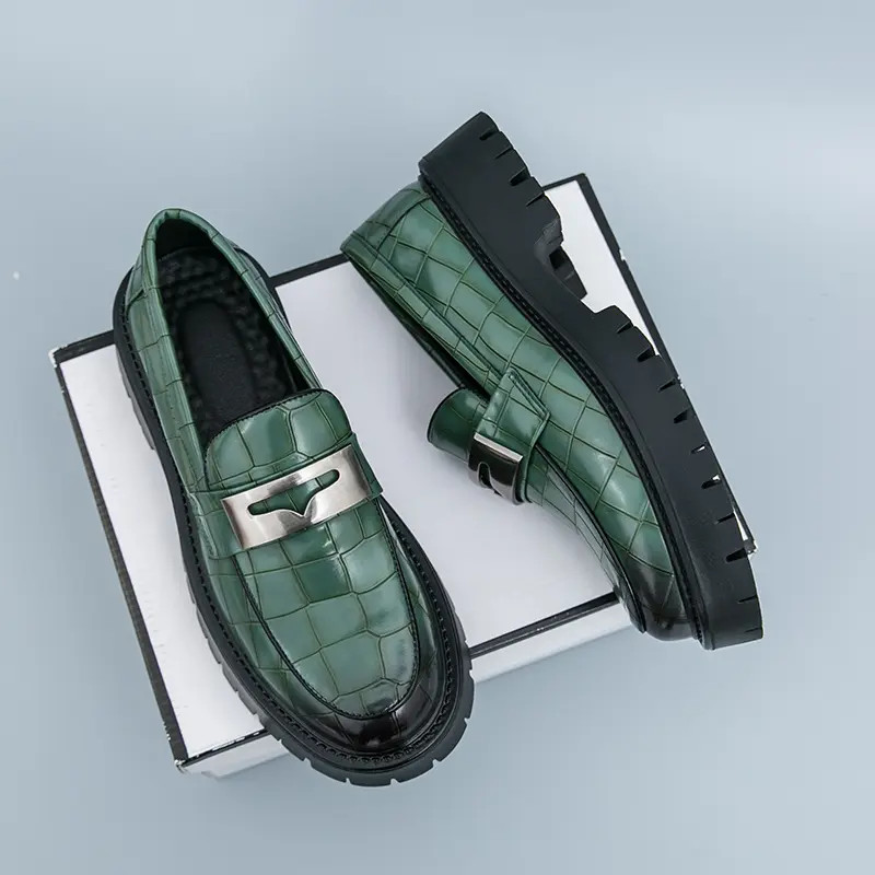 Men’s Slip On Alligator Pattern Platform Faux Leather Dress Shoes Thick Sole New