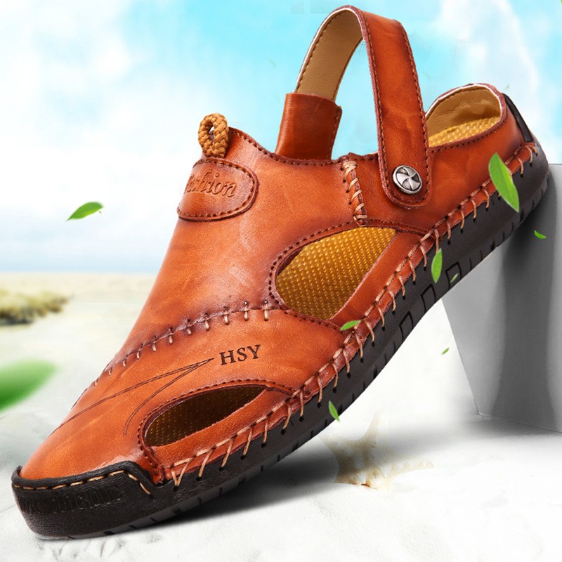 Men’s Closed Toe Sandals Adjustable Slides Yellow Black Brown EU 40-44 US 7.5-10