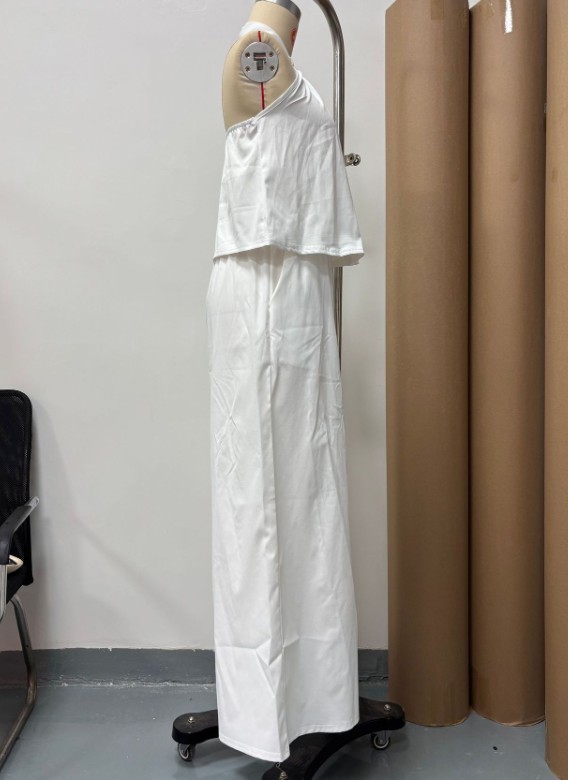 Women Sleeveless Halter Crop Top High Waist Wide Leg Pants 2 Piece Outfit Set