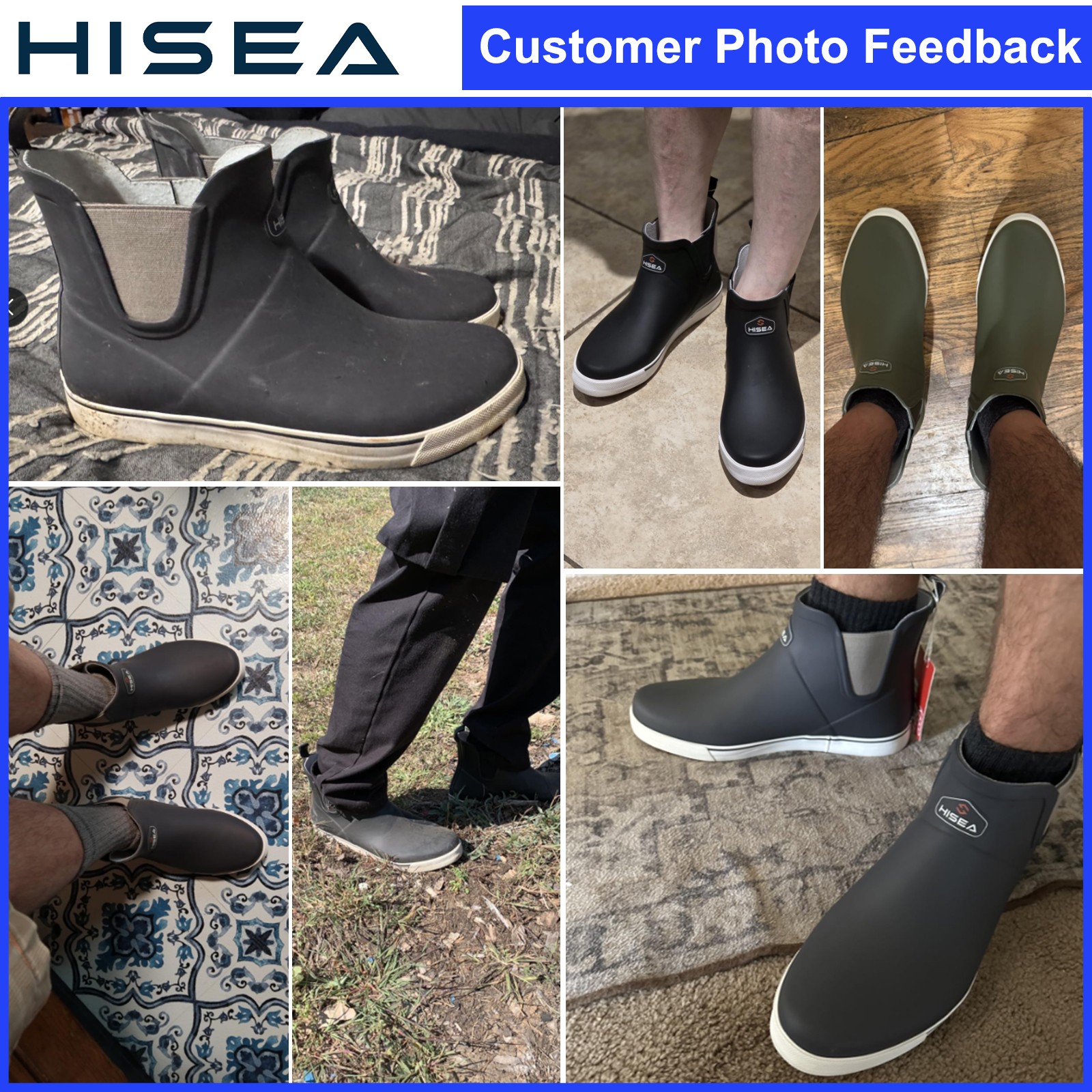 HISEA Men’s Deck Boots Ankle Rain Boots Waterproof Rubber Sailing Fishing Boots