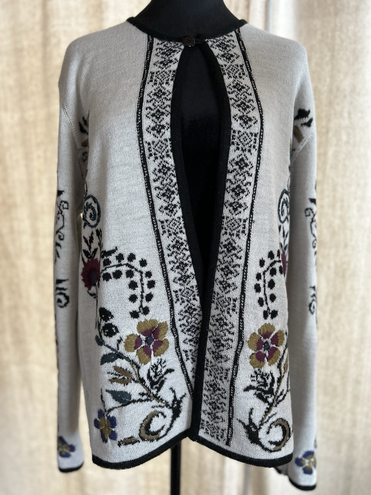 Simply Natural Alpaca Blend L/XL Floral Embroidered Cardigan Reversible NWOT