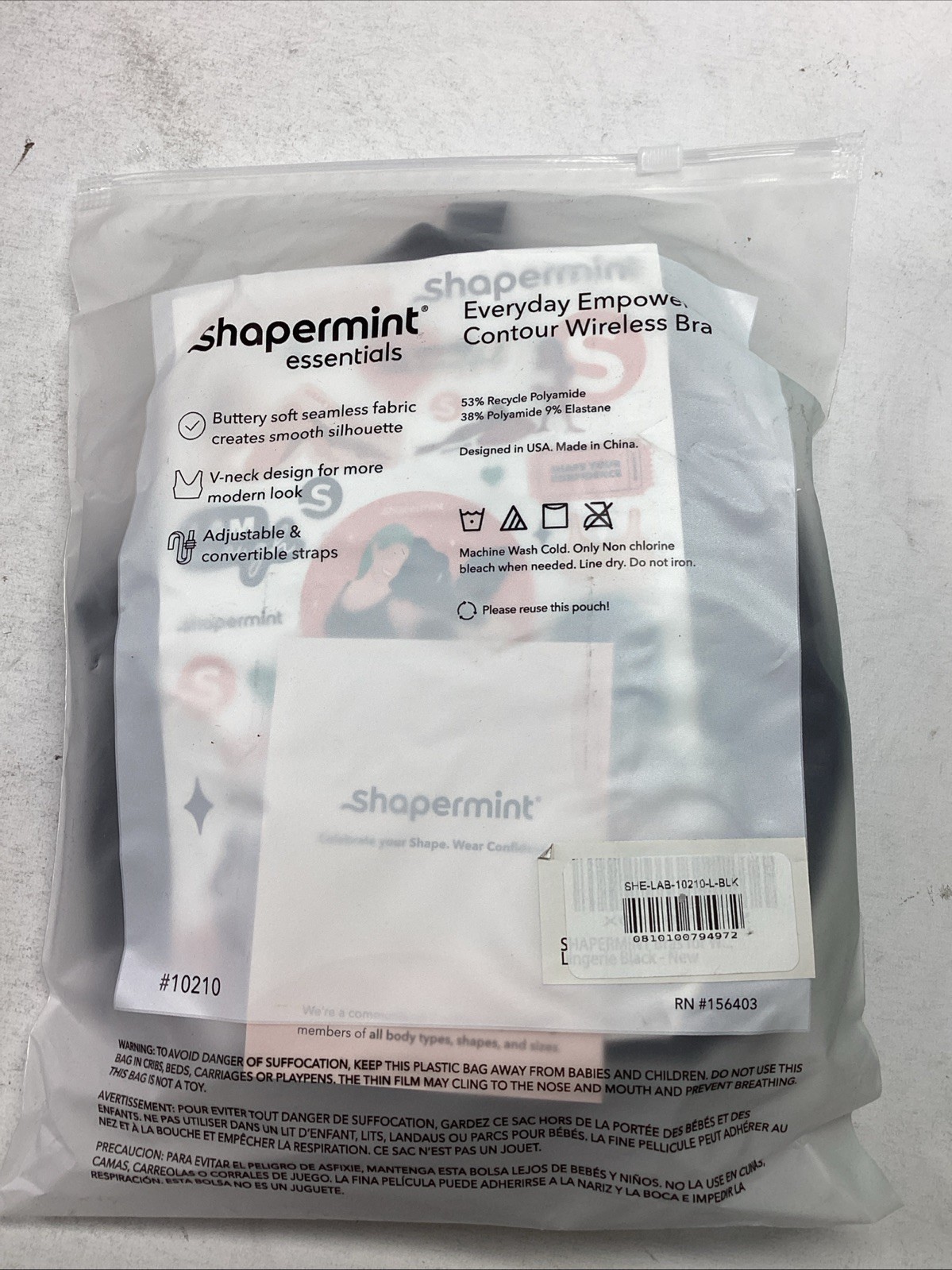 Shapermint Everyday Empower Contour Wireless Bra Large Black