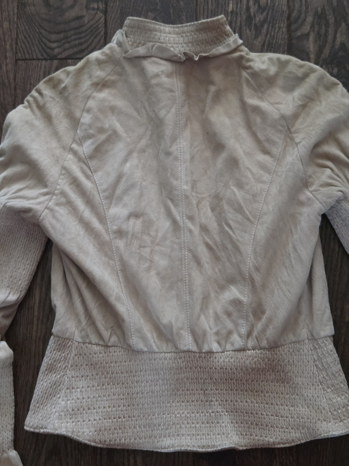 🩷Balenciaga Paris Nude Blush Suede Leather Jacket Smocked Knit Trim Ghesquiere