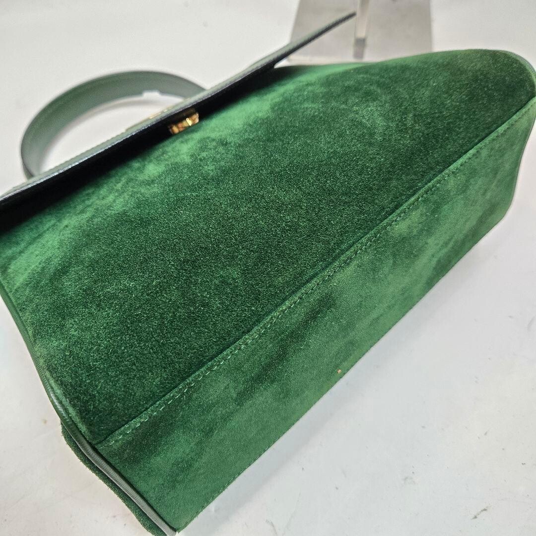 CELINE Handbag Leather Suede Circle Green Vintage Authentic From Japan