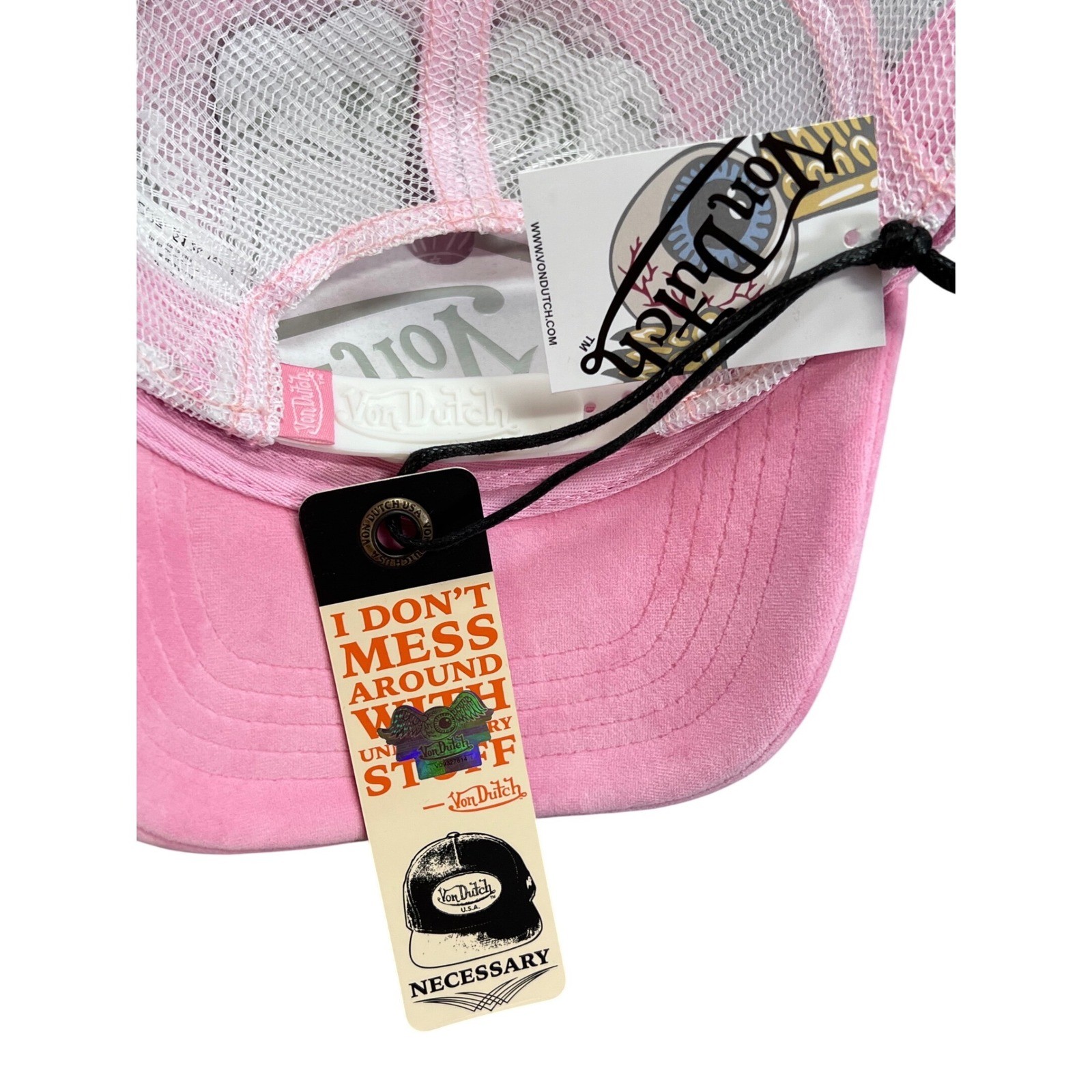 NEW Von Dutch Pink Velvet White Mesh Trucker SnapBack White Red Patch Unisex hat