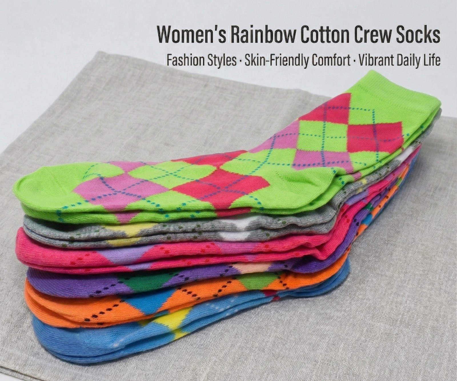 12 Pairs Lot For Womens Girl Cotton Casual Assorted Design Crew Socks Size 9-11