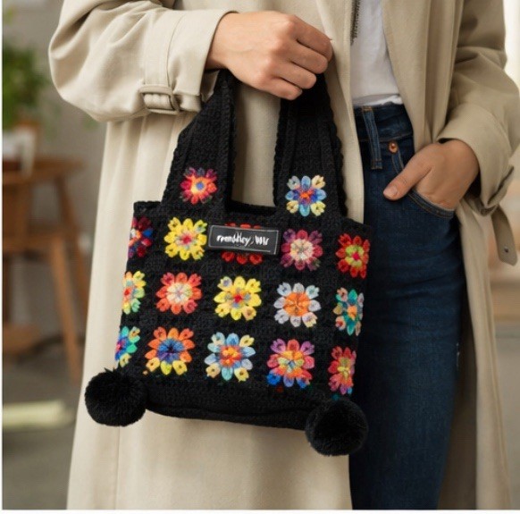 Handmade Crochet Tote Bag for Women – Colorful Granny Square Knit Shoulder Bag