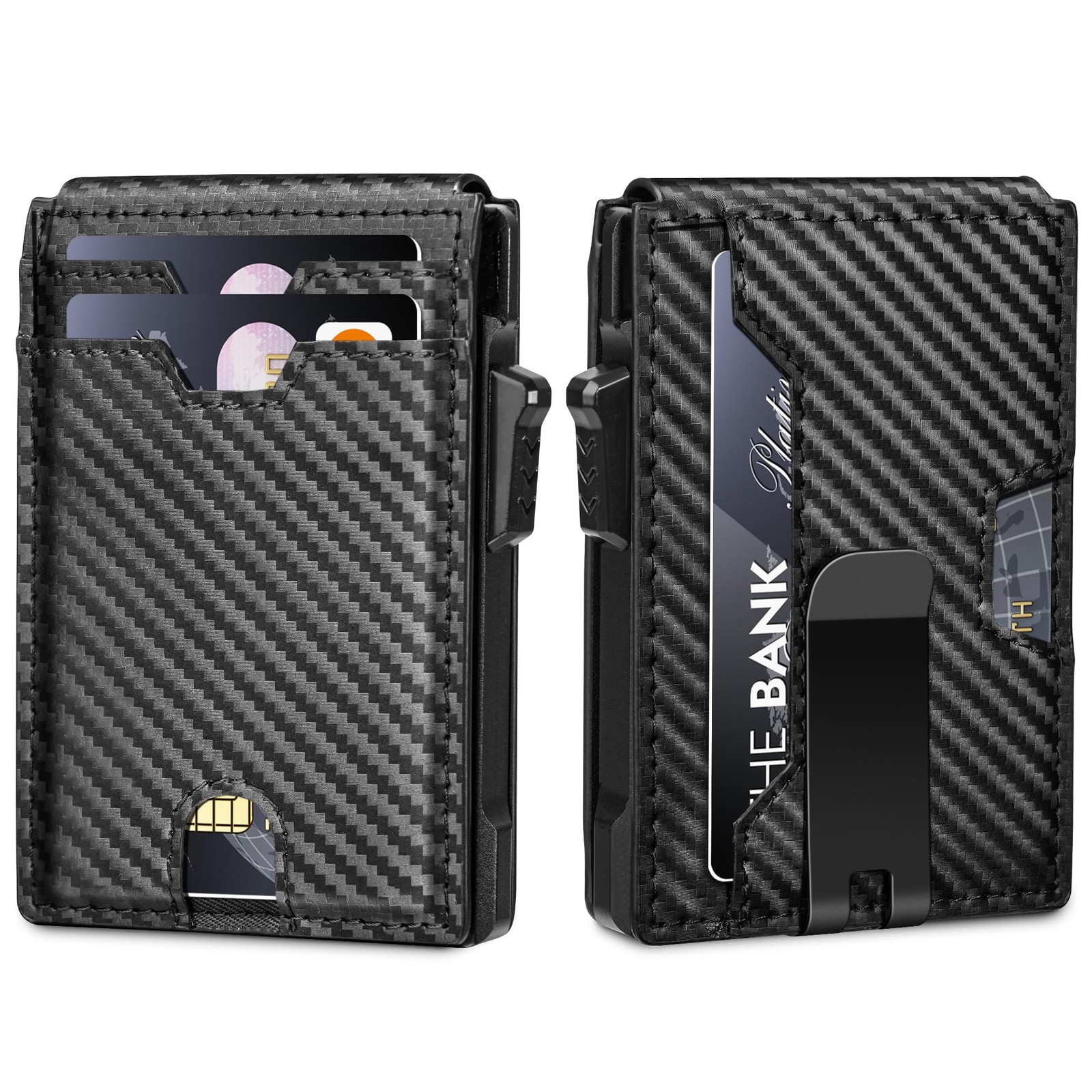 Men’s Slim Pop Up Carbon Fiber Wallet RFID Blocking Bifold Money Clip Gift