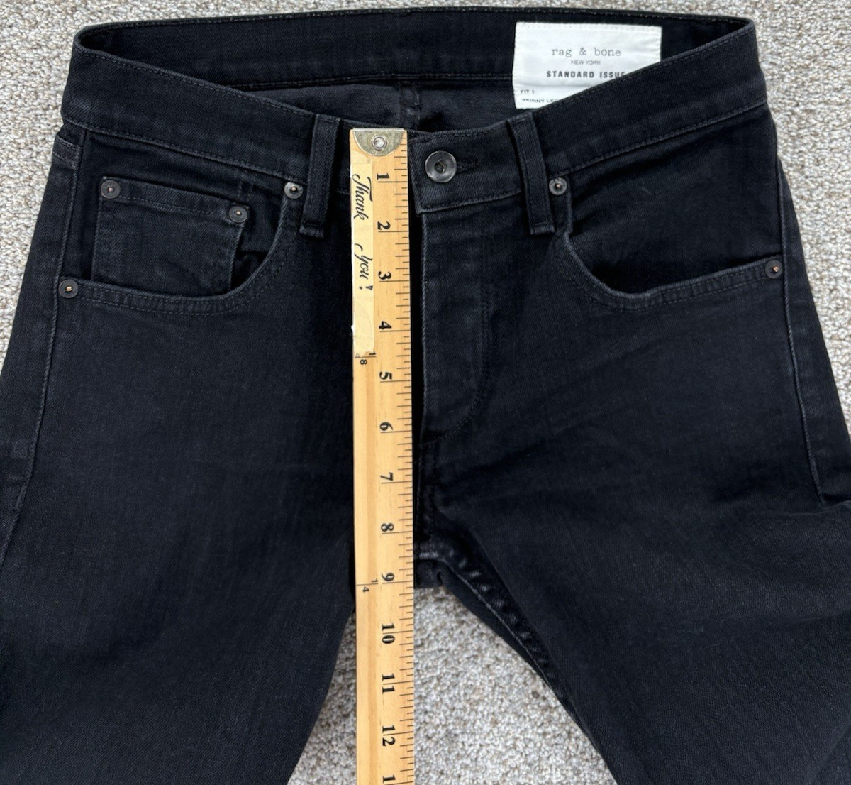 Rag & Bone Fit 1 Skinny Leg Denim Jeans Mens Size 30×28 Black Button Fly Raw Hem