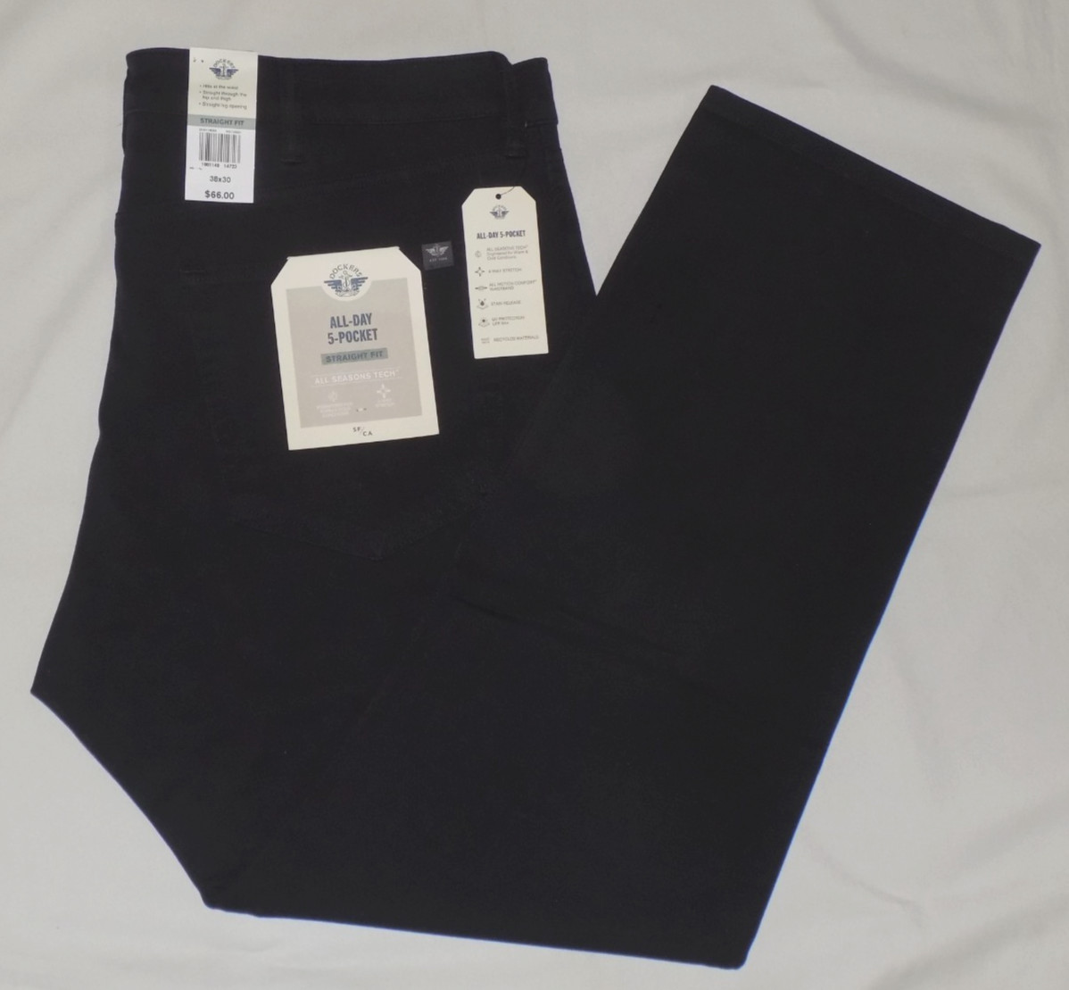 DOCKERS Men’s All-Day 5-Pocket Straight Fit Pants All Seasons Tech Black 38X30