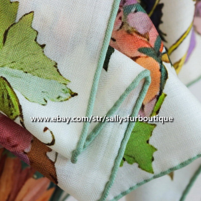 Sallys 70% Cashmere & 30% Silk Wrap Scarf Flowers Print Double Face Shawl 53″