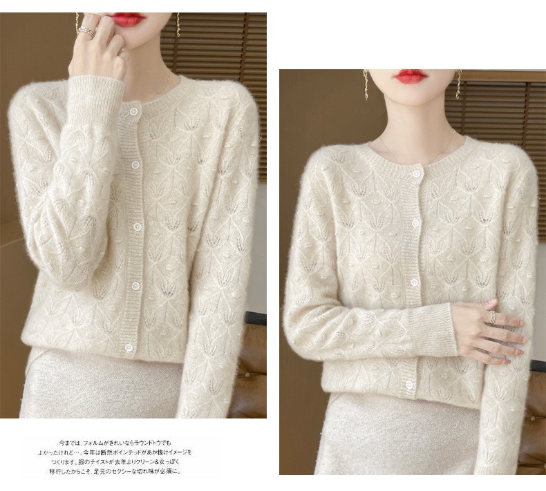 100% Cashmere Crew Neck Long Sleeve Cardigan Women’s Cashmere Cardigan Sweater