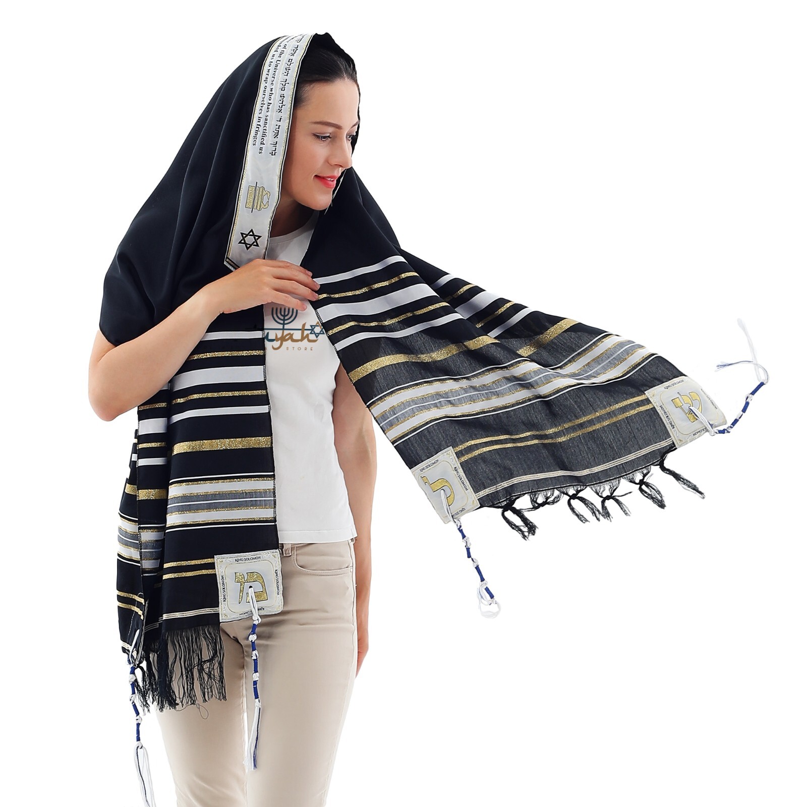 HalleluYAH King Solomon Tallit Prayer Shawl 72″x 22″ with Bag | Design (4 Color)