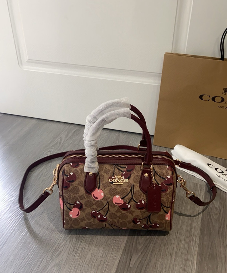 NWT Coach Rowan Satchel Bag In Signature Canvas With Cherry Print CY692