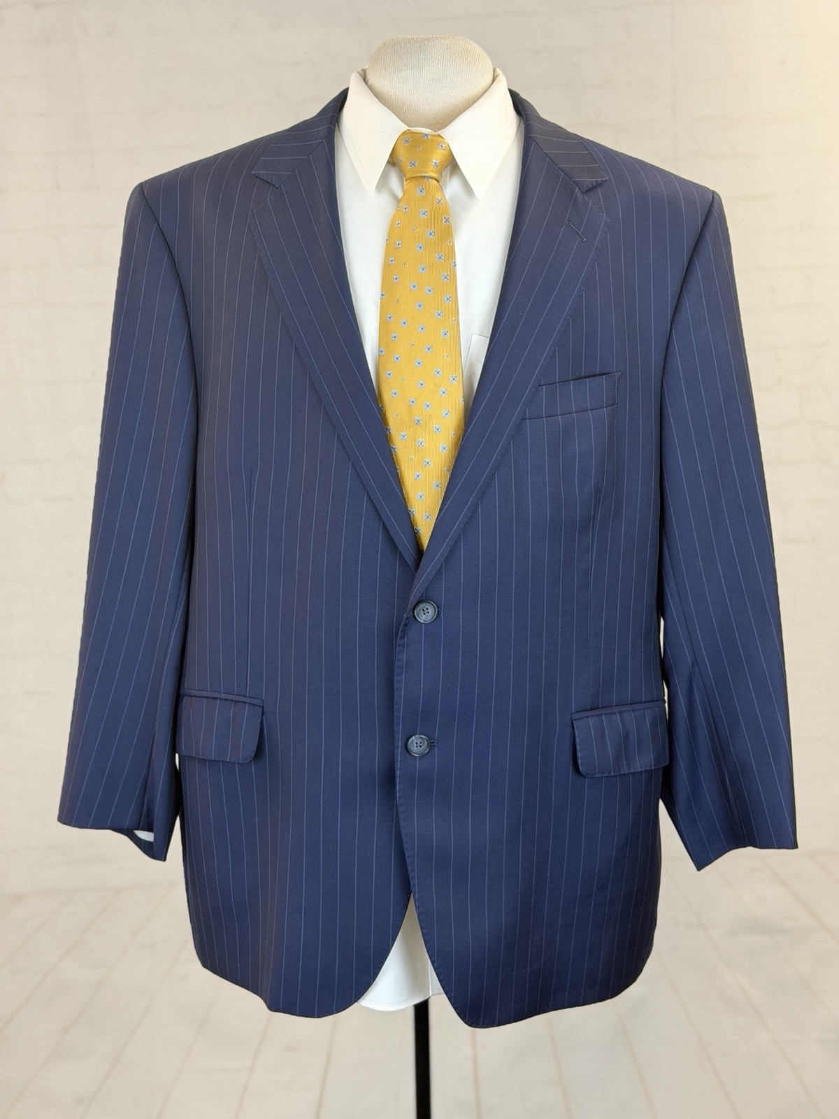 Coppley Canada Men’s Navy Blue Striped Super 110s Wool Suit 48R 42X28 $1,098