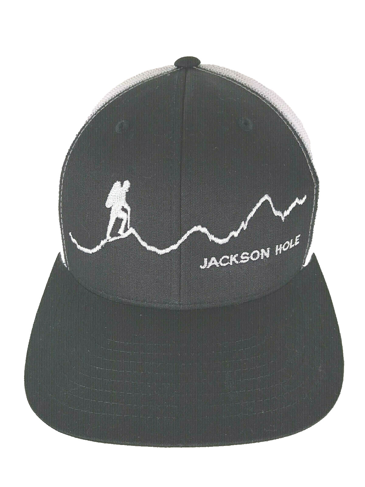 Jackson Hole Wyoming Hat Cap Black & White Mesh