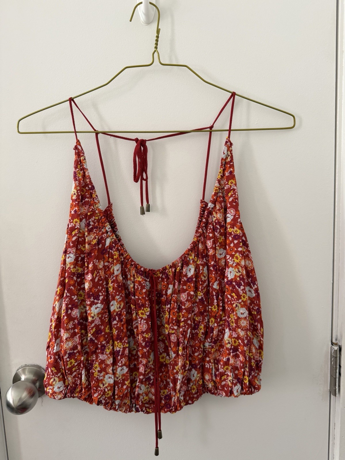 Free People Daisy Babe Red Floral Flowy Bubble Hem Boho Going Out Top Sz Sm