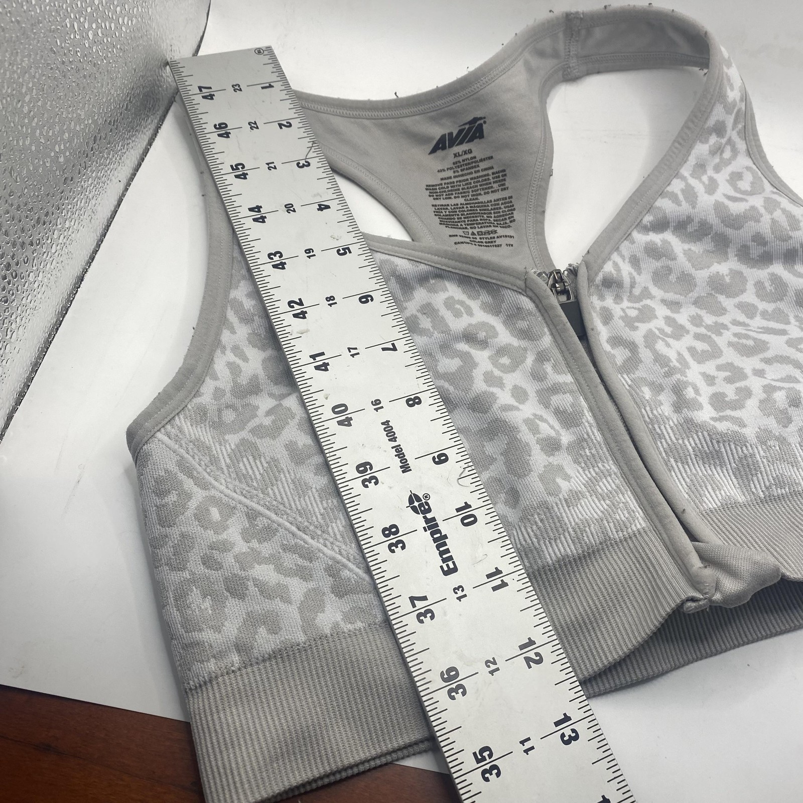 Avia Sports Bra Womens XL Gray Leopard Front Zip Racerback Seamless AV18191