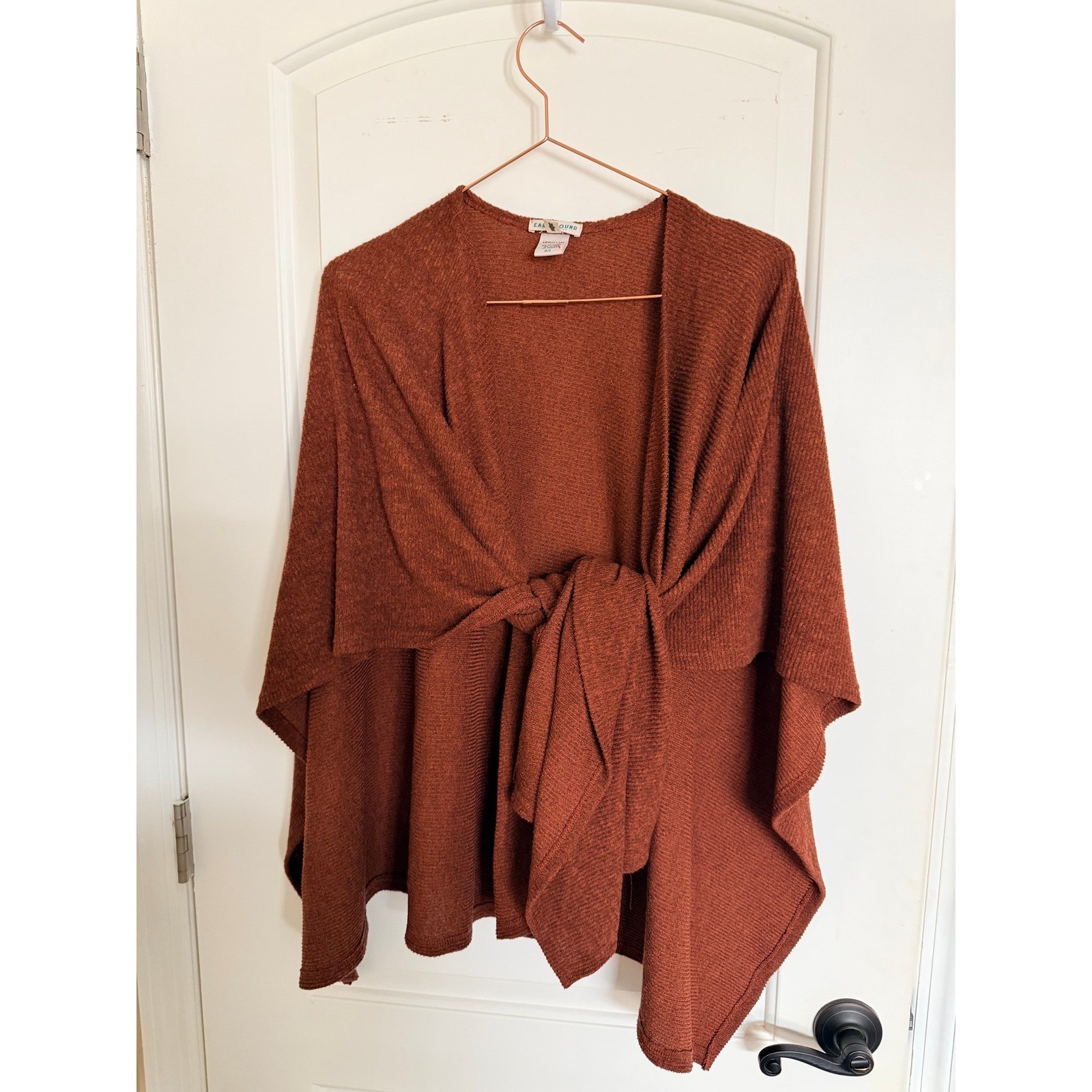 Earthbound Trading Co Poncho Womens OS Rust Orange Open Front Ribbed Knit Wrap