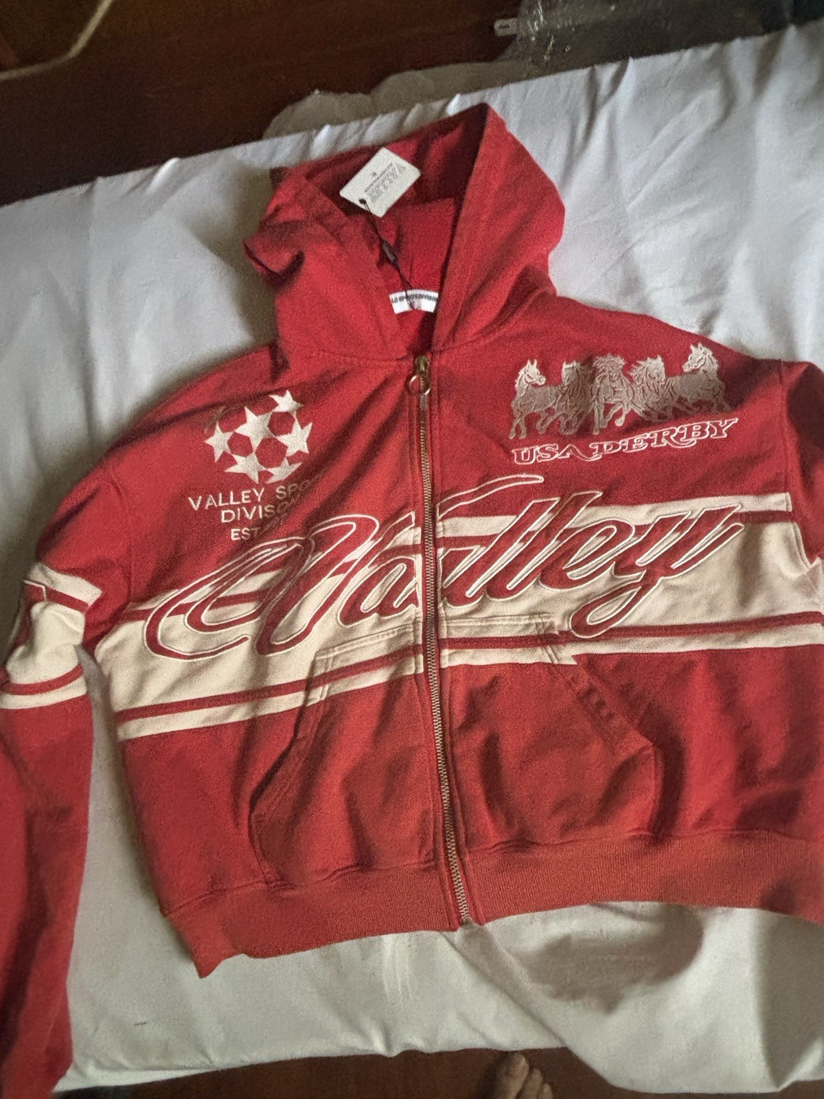 Valley Sports Division Men’s Red Graphic Print Full Zip Hoodie w/ Pockets, 1X