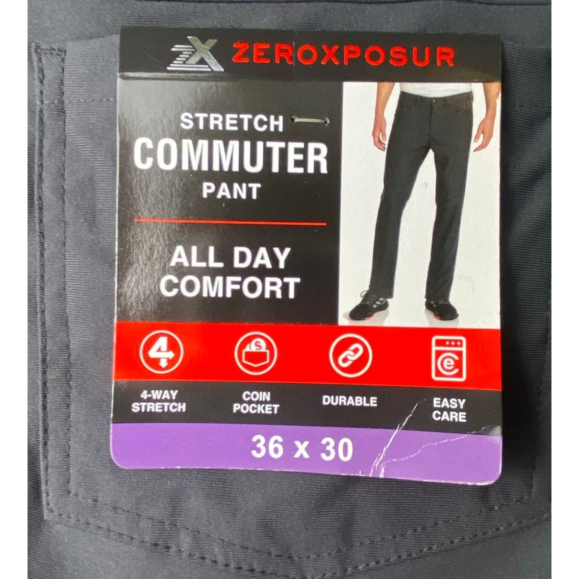 ZEROXPOSUR Men’s Gray All Day Comfort 4 Way Stretch Commuter Pants 36X30