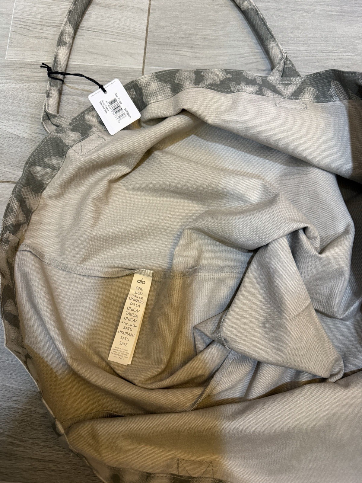 Alo Yoga Seoul Tote Bag Gray Tie Dye Canvas Large Shopper Shoulder Carryall New