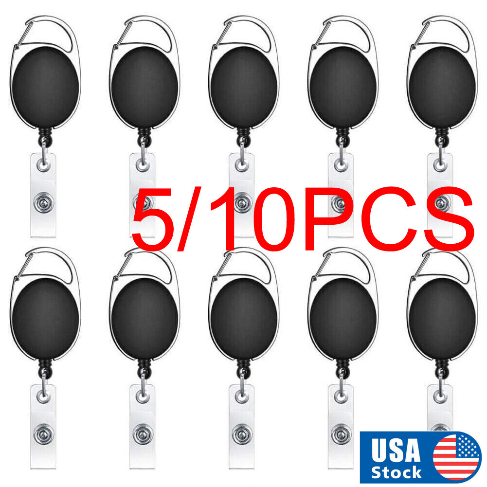 5/10 PCS Retractable Reel Clip ID Card Badge Holder Key Ring Carabiner US Stock