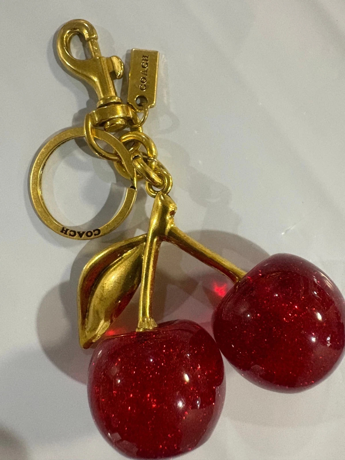 Coach Red Cherry Apple Bag Charm Keychain Resin Metal Brass Purse Decoration
