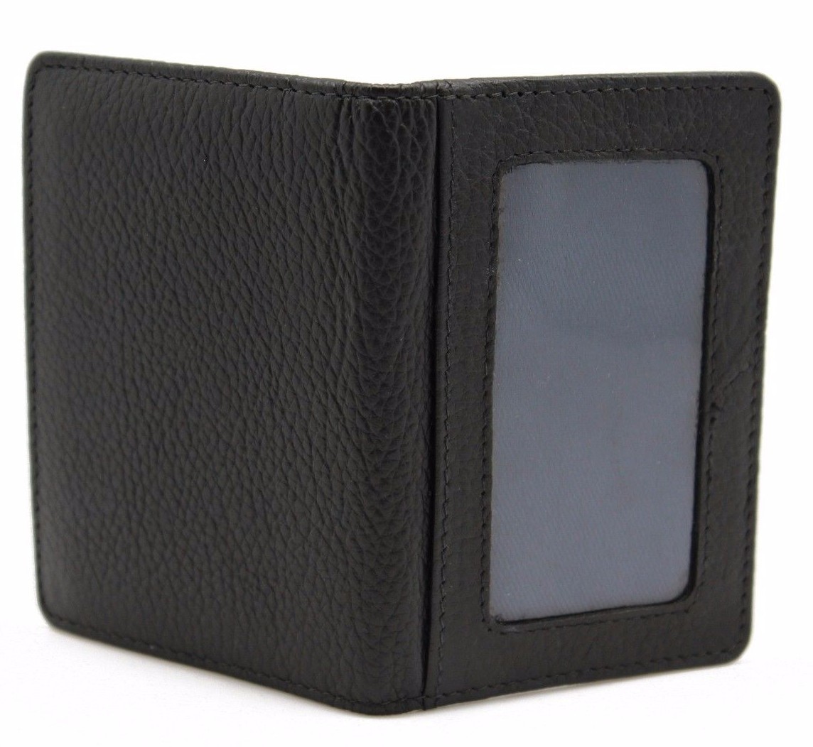 Men Leather Student Slim Front Pocket Wallets Driver Licence ID Card Case Black