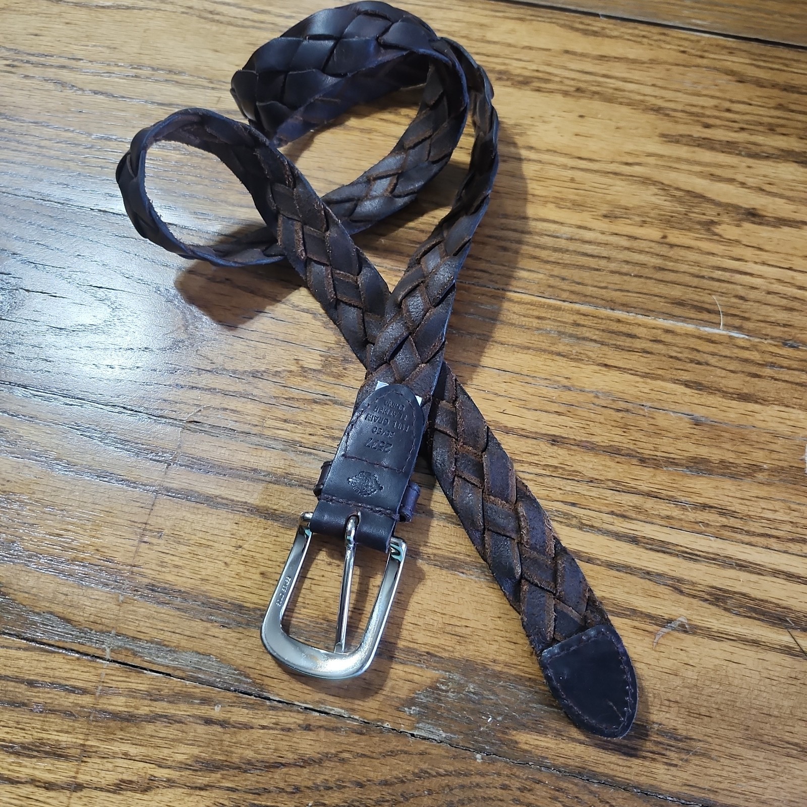 Braided Belt Size 35/90 Soft Oiled Look Dockers Dk Brown Full Grain Leather