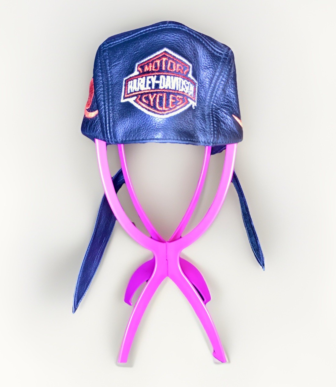 Vintage Harley Davidson ALL Leather Biker Bandana Skull Cap Doo Rag Y2K Sz.Small