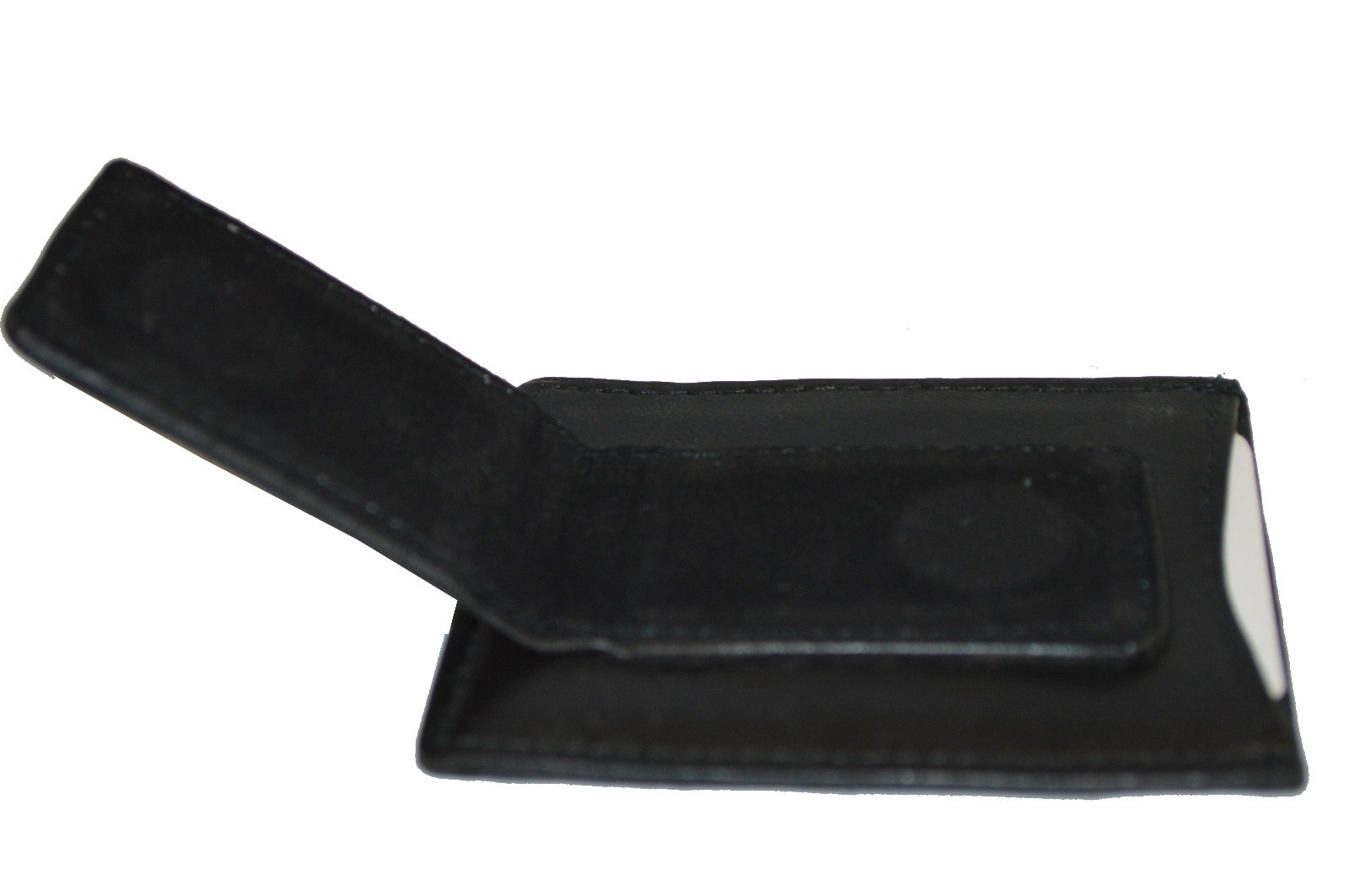 MAGNETIC MONEY CLIP WITH BACK ID AND TOP CARD POCKET BLACK GENUINE LEATHER