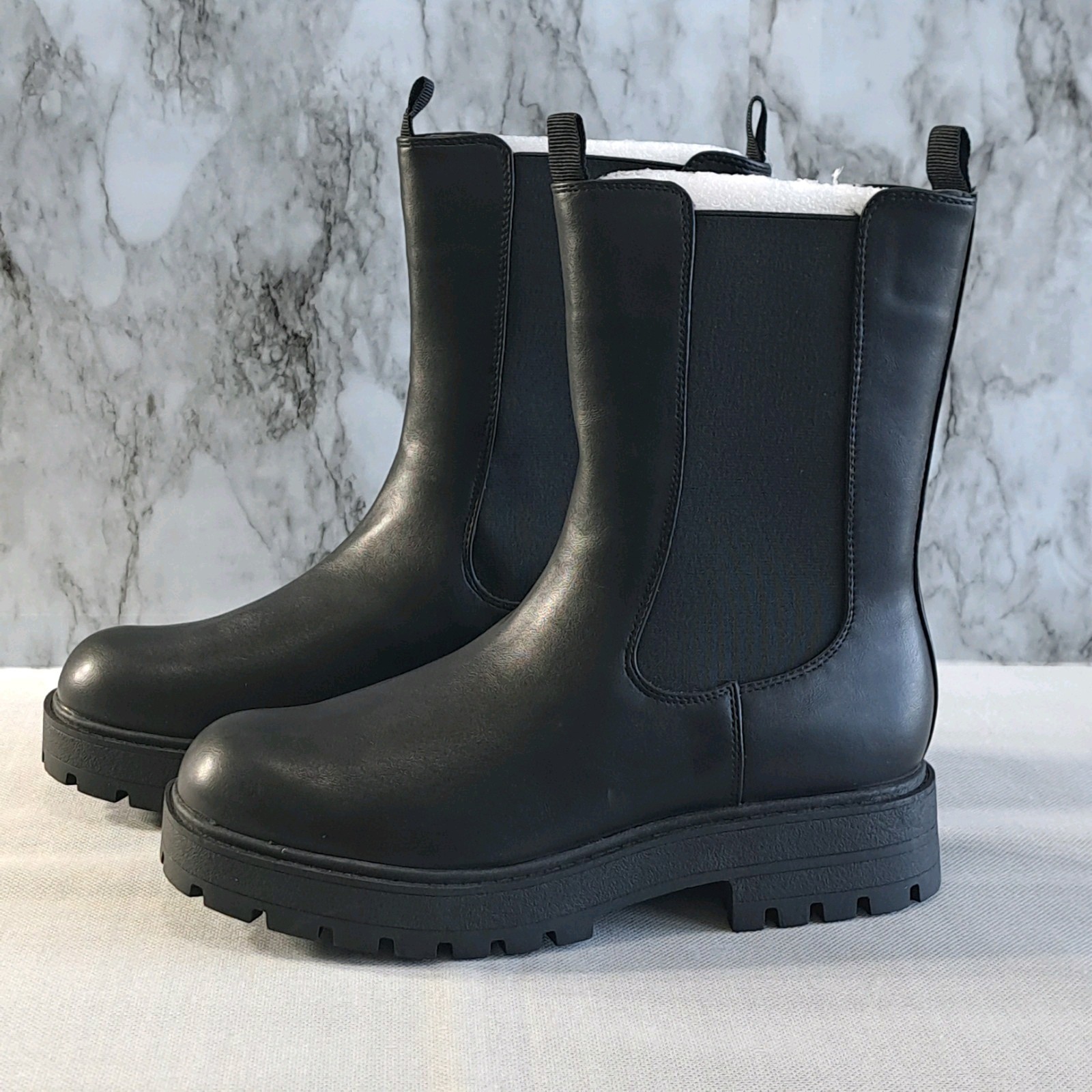 Women’s Chelsea Combat Boots Mid-Calf Platform Chunky Heel Lug Sole Black 8 1/2