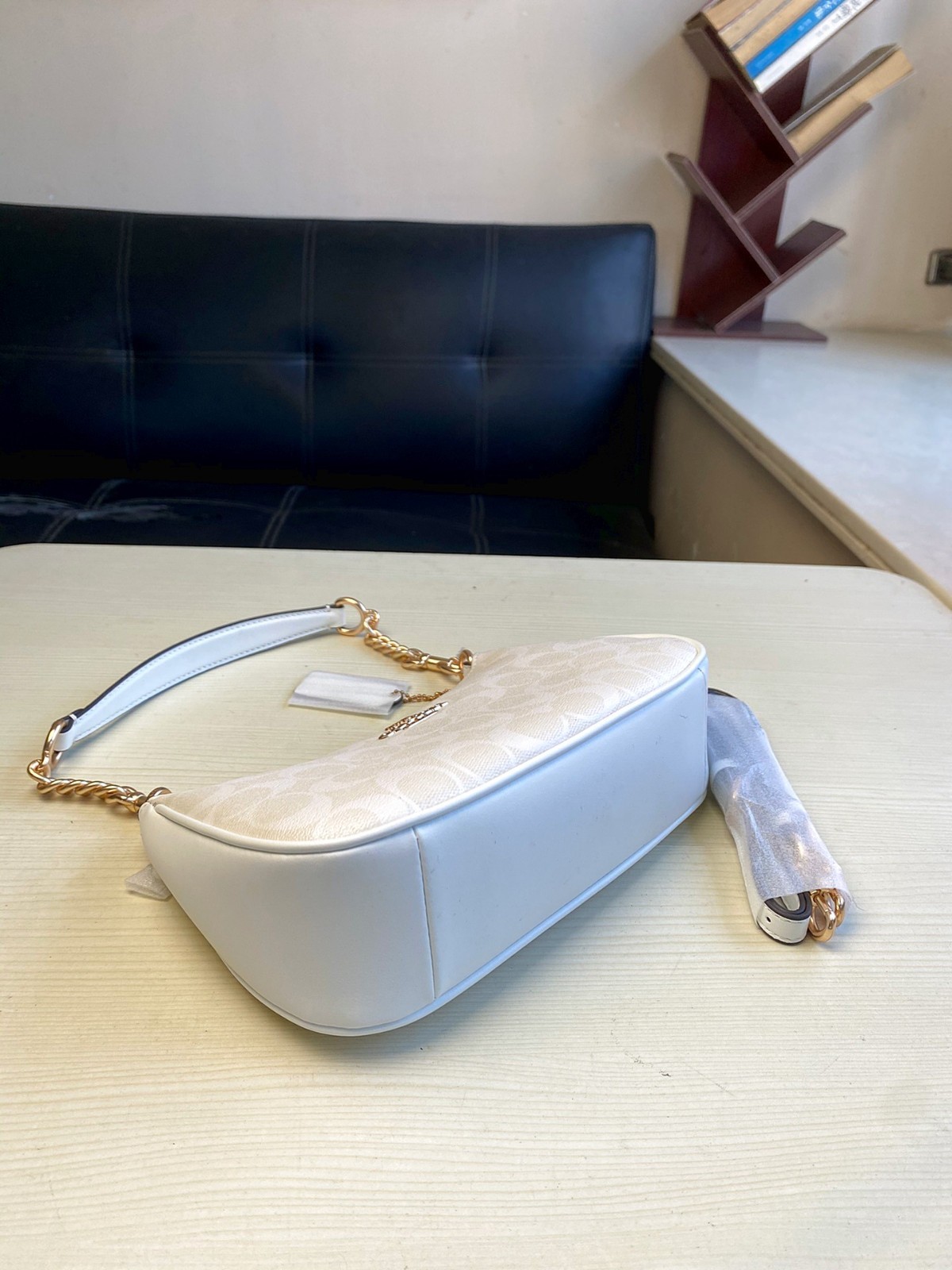 Coach Teri 2Way Shoulder Bag CA548 Signature Canvas White Smooth Leather Outlet