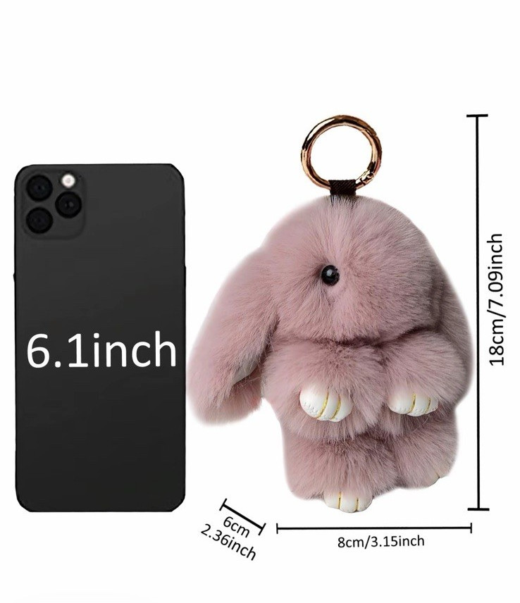 Blue Lavender Bunny Lulu Keychain Bag Charm Fluffy Faux Fur 6” + Dustbag
