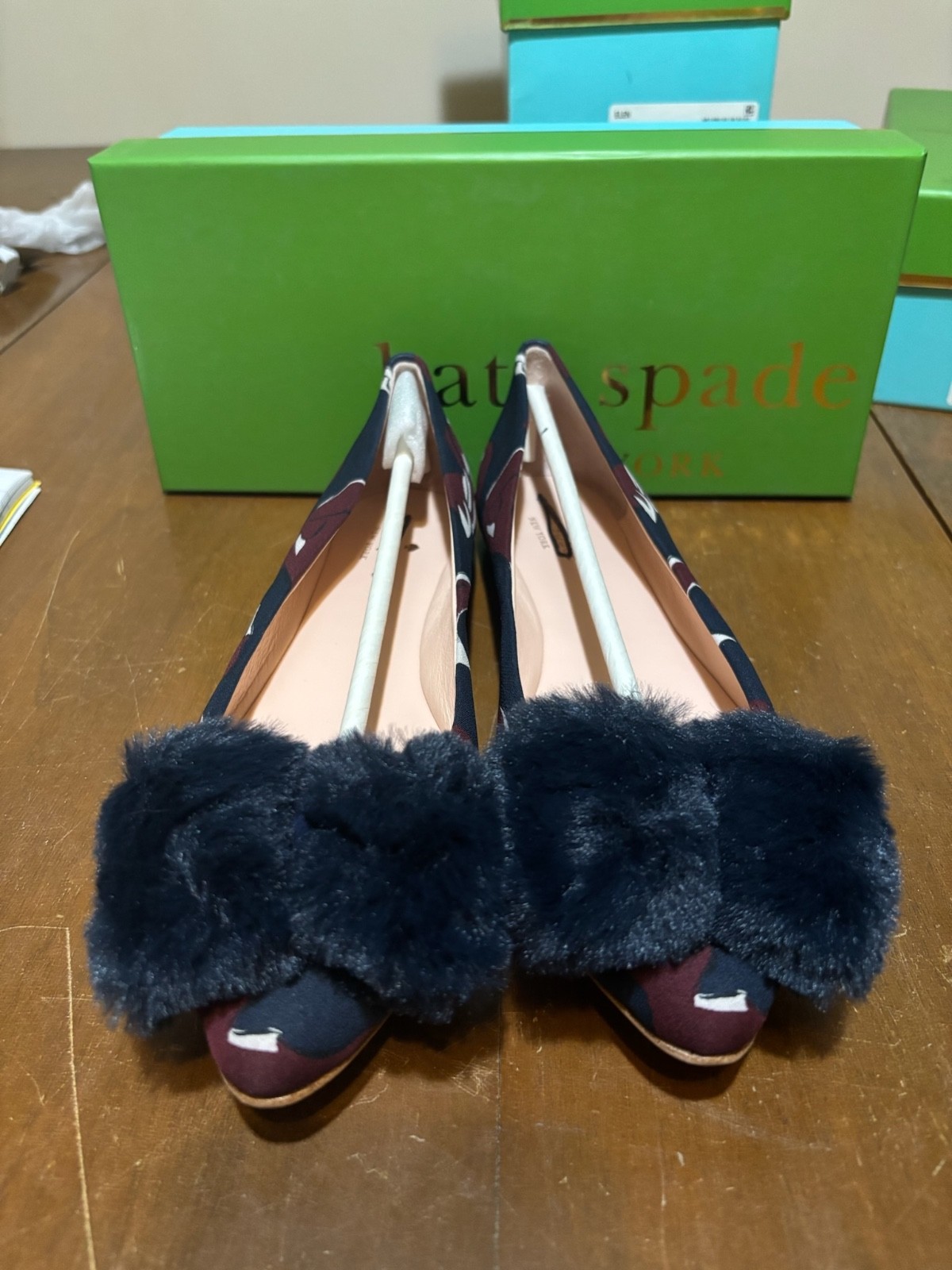 Kate Spade New York Elen Fox Glen Fabric Flats with Bow Navy Women Size 8,8.5,9