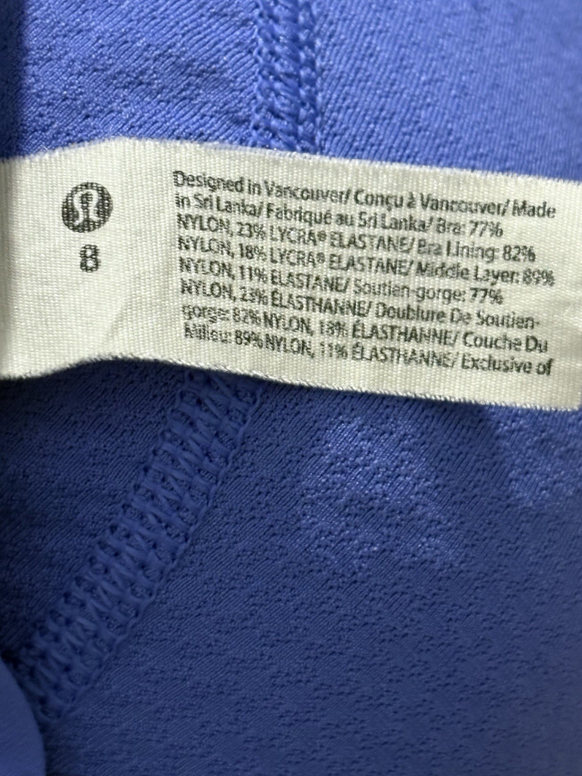 Lululemon Athletica Free To Be Tranquil Bra Blue Size 8