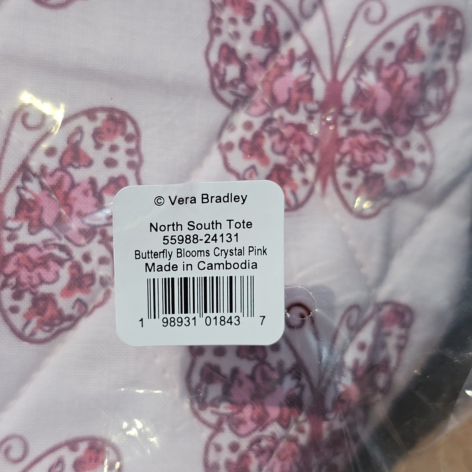 Vera Bradley- Lge North/South Tote Bag- Butterfly Blooms Crystal Pink- NWT- $159