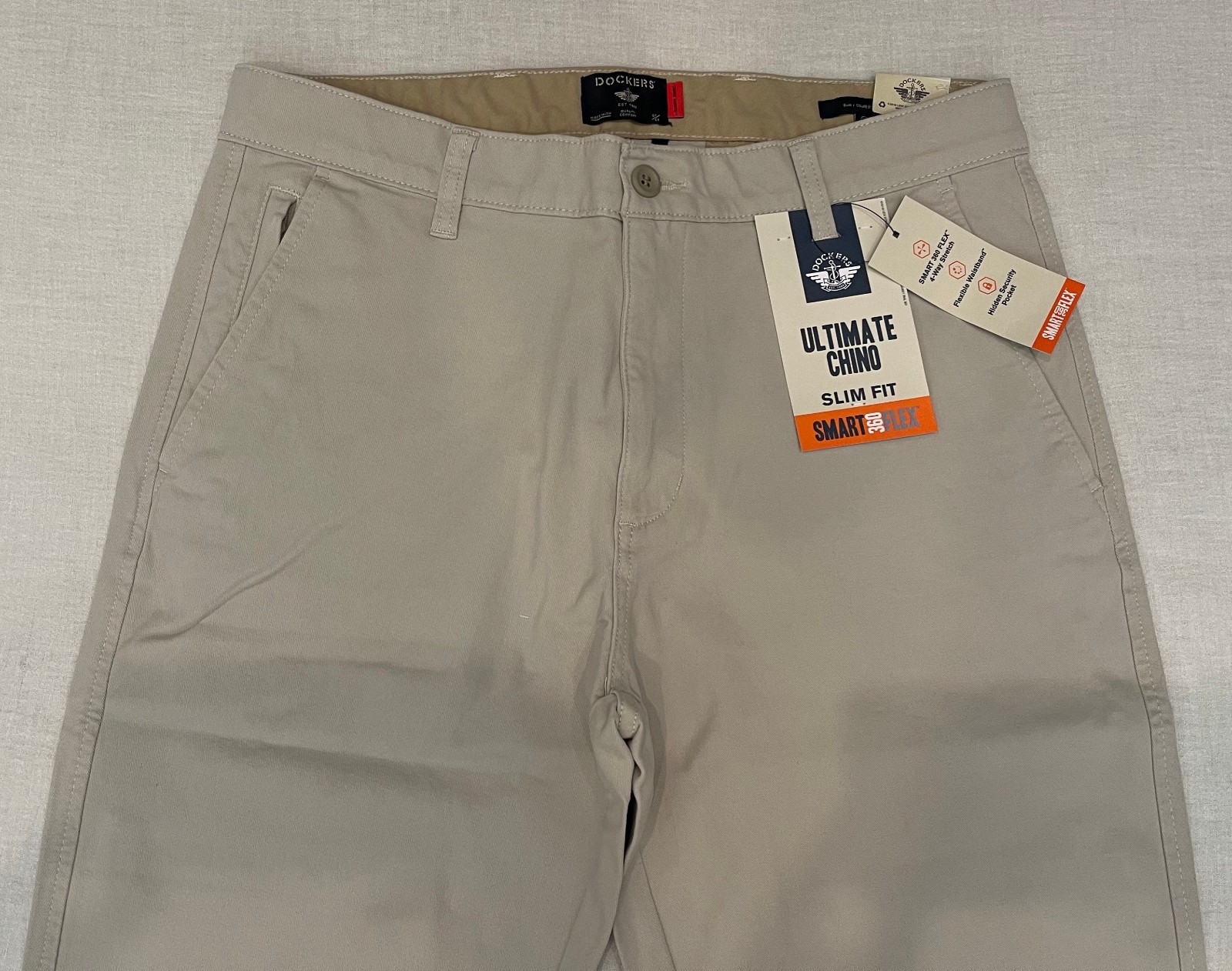 Mens Dockers Ultimate Chino Slim Fit Pants Light Grey Smart 360 Flex 32, 33, 36