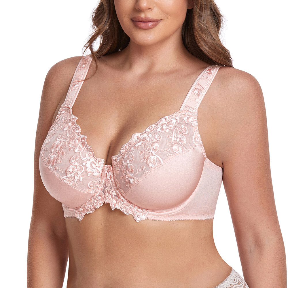 Women’s Sexy Lace Embroidered Bras Full Coverage Unlined Underwire Plus Size Bra