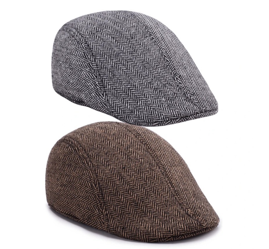 Men’s Herringbone Ivy Flat Cap Classic Newsboy Driving Golf Hat Adjustable Fit