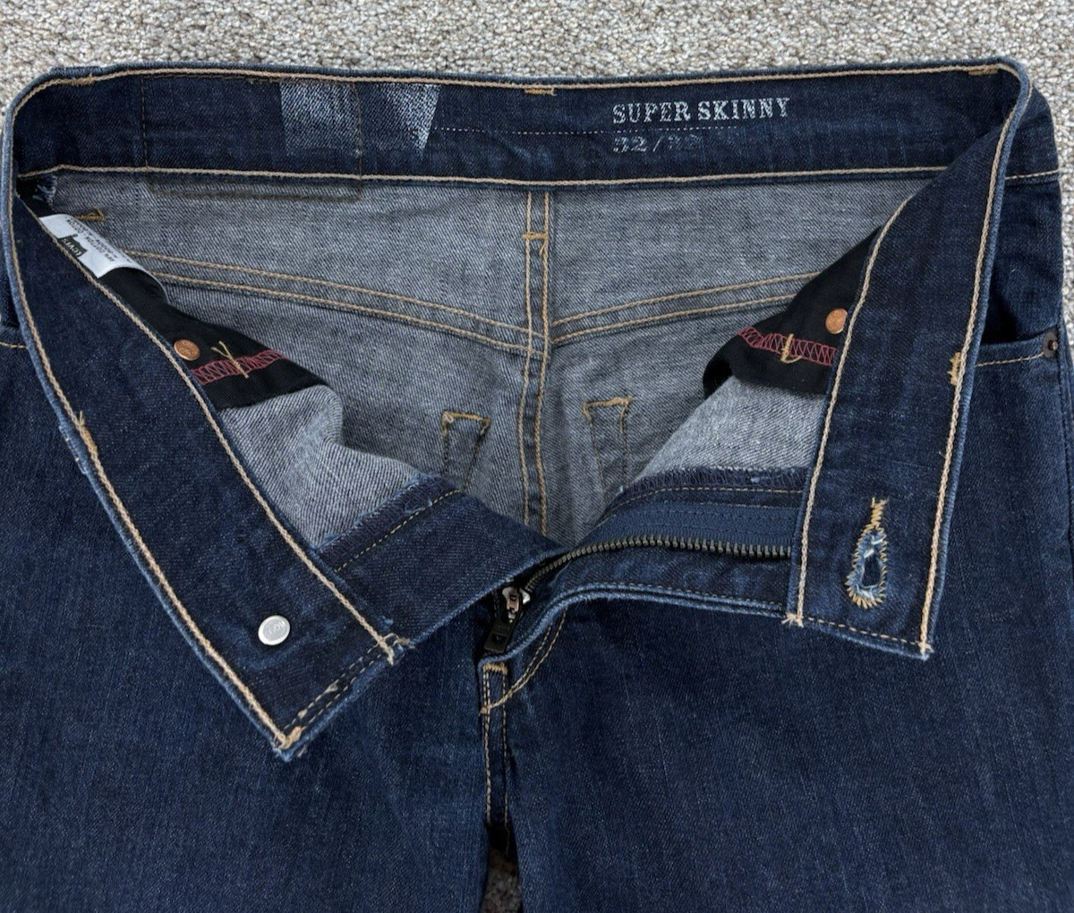 VTG Levis Super Skinny Jeans Mens 32×32 Blue Dark Wash Stretch Leather Patch Y2K