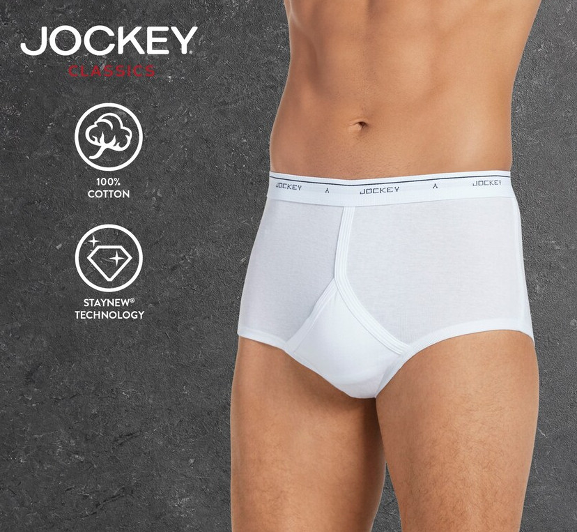 Men’s Jockey 4-Pack + 1 Free 100% Cotton White Classics Full-Rise Staynew Briefs