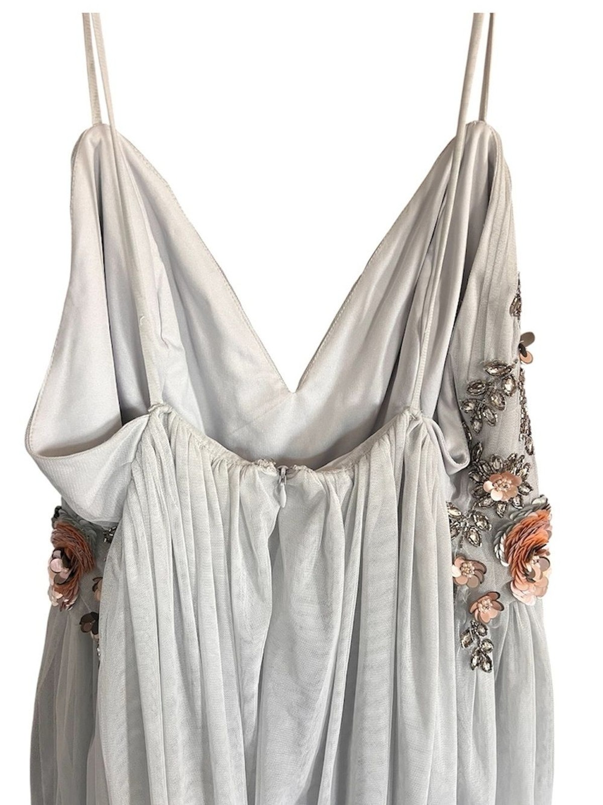 BHLDN Anthropologie Nymph Dress Beaded Tulle Gray size 12