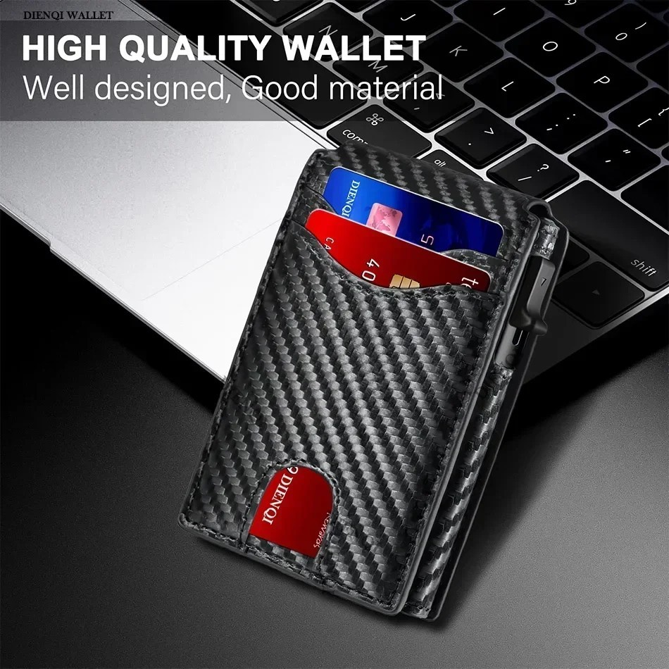 Men’s Slim PopUp Bifold Carbon Fiber Wallet, RFID Blocking, Money Clip, Men Gift