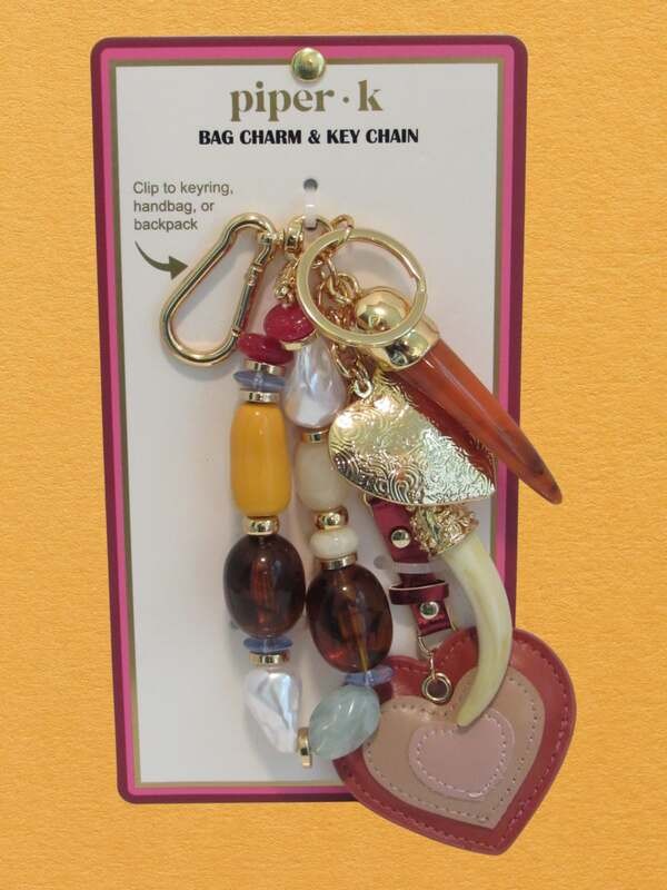 Piper K Bag Charm Hand Bag Bling Heart Locket Horns & Beads Faux Leather Heart