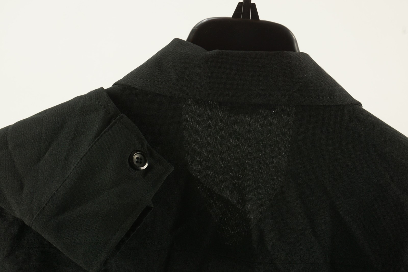 Vintage 1980s YMLA Open Collar Camp Shirt Jacket Mens Medium Black Woven Stretch