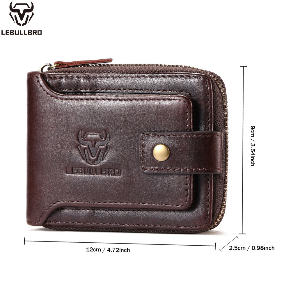 Men’s RFID Blocking Leather Zip Wallet Bifold with Coin Pocket & Card Slots