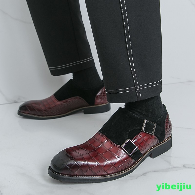 Men’s Vintage Crack Alligator Crocodile Pattern Monk Strap Oxfords Leather Shoes